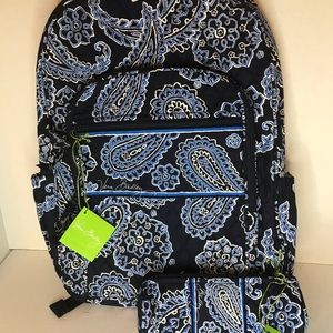 NWT Vera Bradley Campus Backpack Blue Bandana& bag